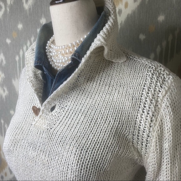 Ralph Lauren Blue Label Sweaters - Ralph Lauren Ivory Flax Linen Knit Sweater